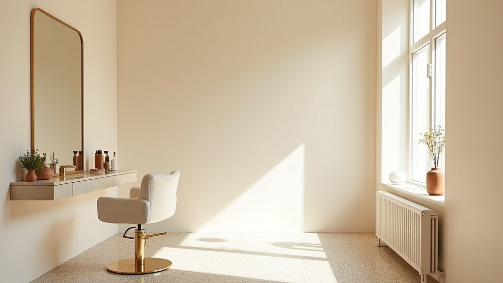 Lux Lounge salon interior — warm linen tones, natural light, Little Italy San Diego